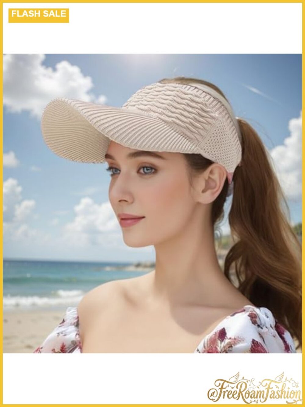Women's Knit Sun Visor Hat Wide Brim Open Top Beach Cap Breathable Summer